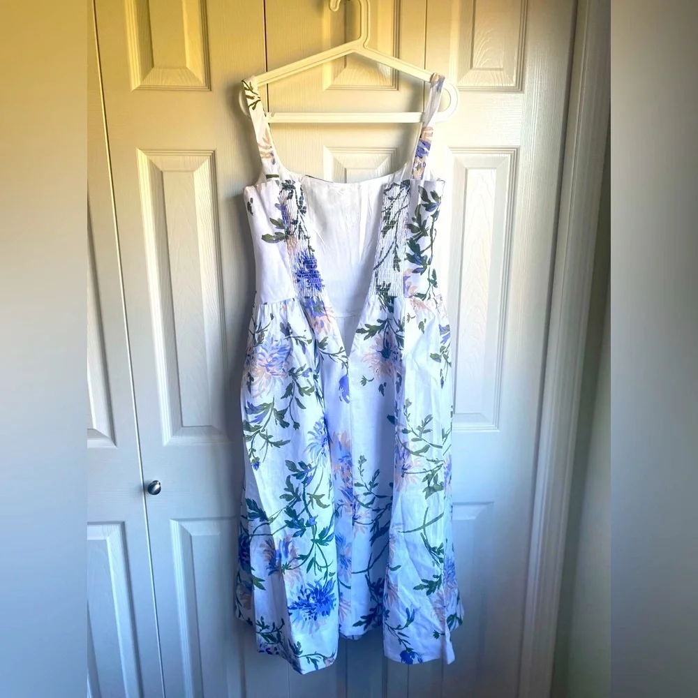 New Reformation Janu Linen Midi Dress - Serenity Blue White Floral size 6 - Picture 6 of 15
